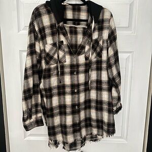 Oversized flannel with sweatshirt style hood